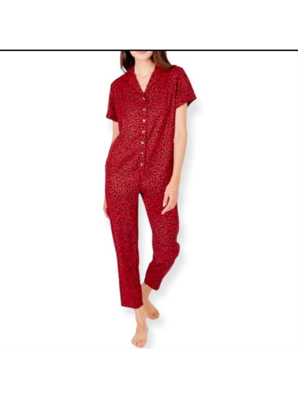 Smash + Tess Roxy Roaring Red Leopard Oversized Romper with pockets